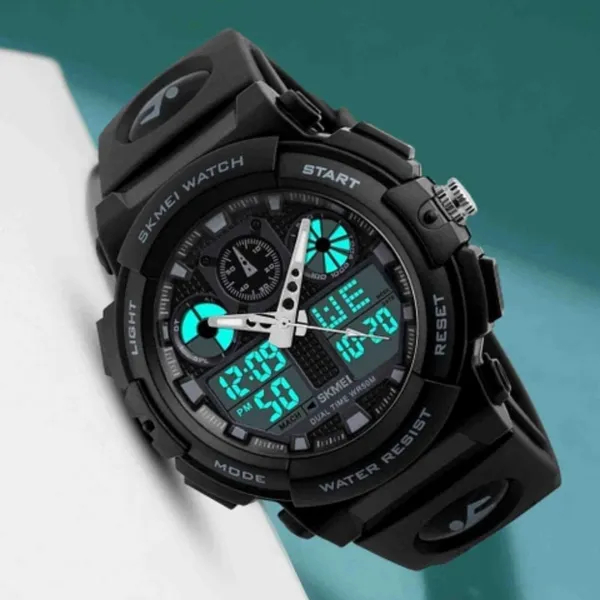 SKMEI 1270 Waterproof Digital Analog Multifunction Sports Men’s Watch – Dial Color: Black, Strap Color: Black – View 5
