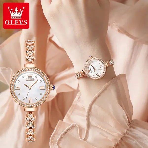 OLEVS 9903 Simple Luxury Zinc Alloy Bracelet Women Casual Watch – Dial Color: White, Strap Color:  Brown  – View 4