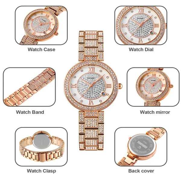 SKMEI 1739 Stainless Steel Analog Watch For Women – Dial Color: Brown, Strap Color:  Brown  – View 3