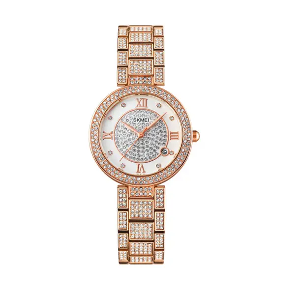 SKMEI 1739 Stainless Steel Analog Watch For Women – Dial Color: Brown, Strap Color:  Brown  – View 1