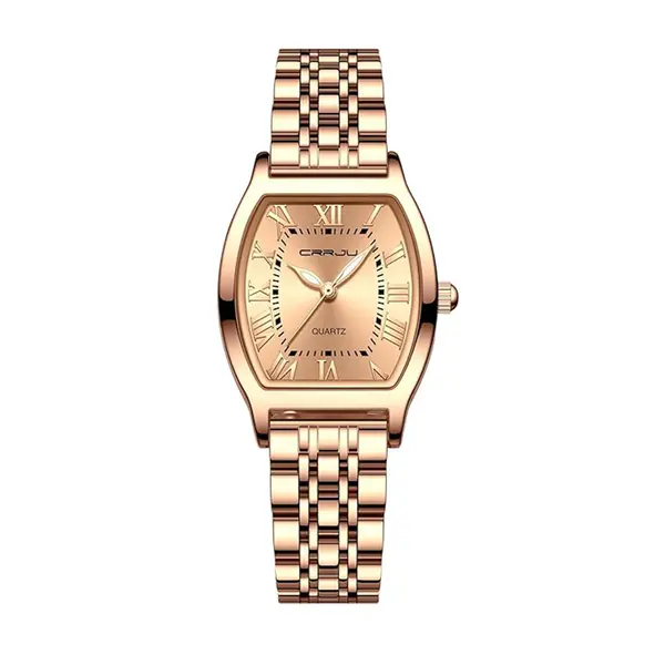 CRRJU 2493 Stainless Steel Japanese Quartz Movement Analog Dress Watch for Women – Dial Color: Gold, Strap Color: Gold  – View 1