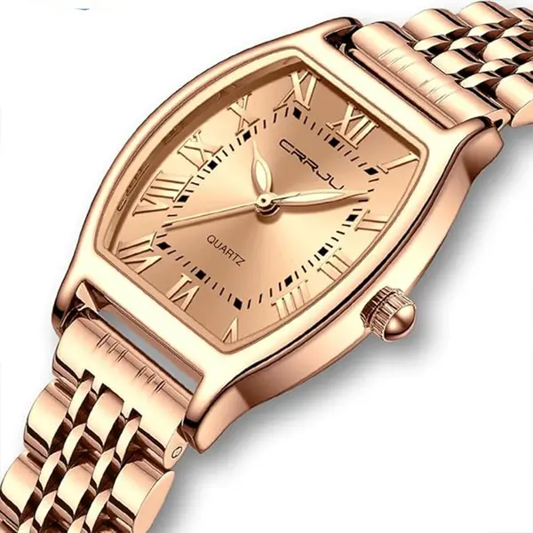 CRRJU 2493 Stainless Steel Japanese Quartz Movement Analog Dress Watch for Women – Dial Color: Gold, Strap Color: Gold  – View 2