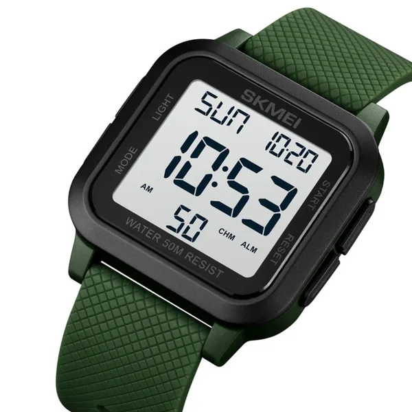SKMEI 1894 Multifunction Waterproof Sport Digital LED Men's Watch – Dial Color: White, Strap Color: Green  – View 2