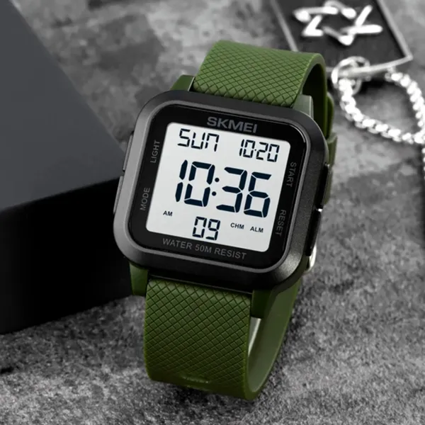 SKMEI 1894 Multifunction Waterproof Sport Digital LED Men's Watch – Dial Color: White, Strap Color: Green  – View 3