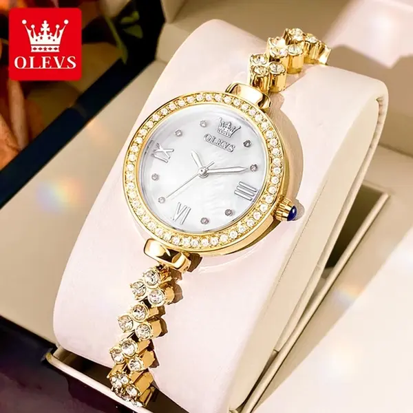 OLEVS 9903 Simple Luxury Zinc Alloy Bracelet Women Casual Watch – Dial Color: White, Strap Color: Gold  – View 2