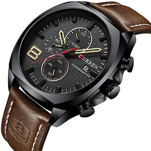 Curren 8324 Genuine Leather Strap Quartz Chronograph Men's Watch – Dial Color: Brown, Strap Color:  Brown  – View 2