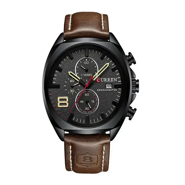 Curren 8324 Genuine Leather Strap Quartz Chronograph Men's Watch – Dial Color: Brown, Strap Color:  Brown  – View 1