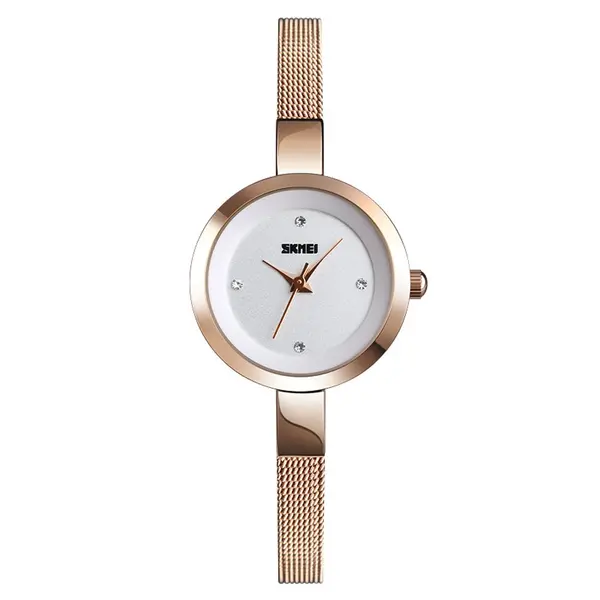 SKMEI 1390 Elegant Quartz Stainless Steel Luxury Women's Watch – Dial Color: White, Strap Color:  Brown  – View 1