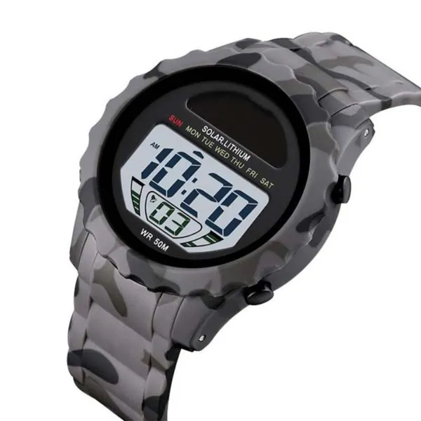 SKMEI 1585 Digital Waterproof Solar Power Digital Men's Watch – Dial Color: Grey, Strap Color: Grey – View 2