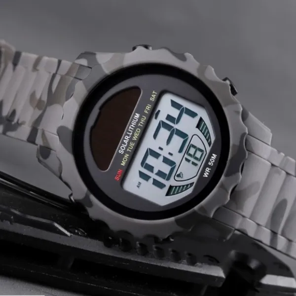 SKMEI 1585 Digital Waterproof Solar Power Digital Men's Watch – Dial Color: Grey, Strap Color: Grey – View 3