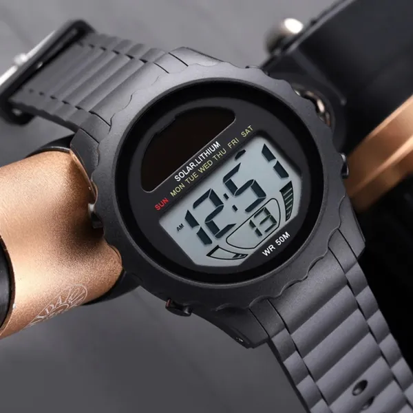 SKMEI 1585 Digital Waterproof Solar Power Digital Men's Watch – Dial Color: Grey, Strap Color: Grey – View 4