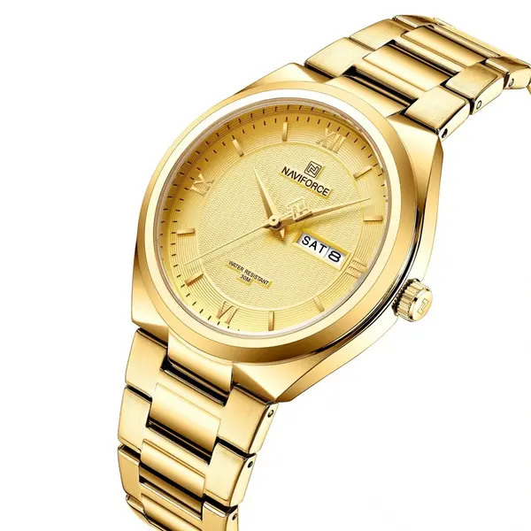 Naviforce NF8030 Military Stainless Steel Quartz Analog Men’s Watch – Dial Color: Gold, Strap Color: Gold – View 3