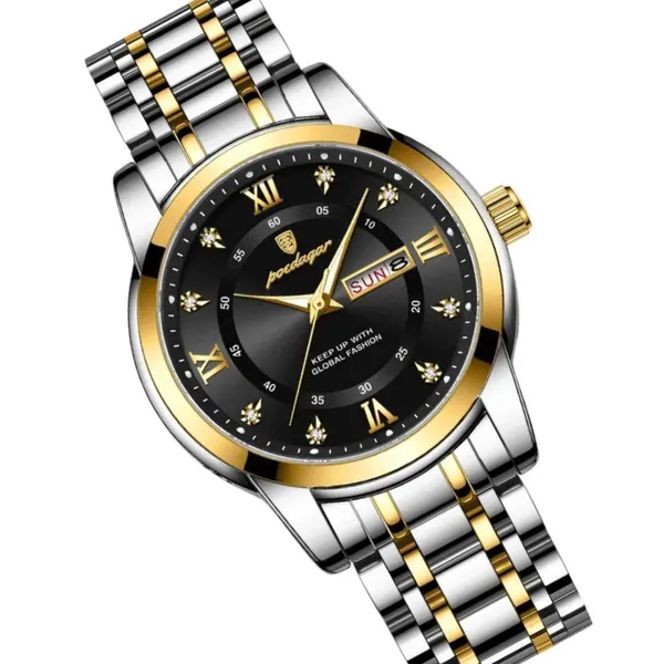 Poedagar 936 Fashion Luminous Quartz Men's Watch – Dial Color: Gold, Strap Color: Silver – View 2