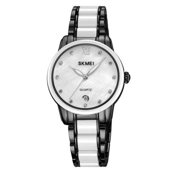 Skmei 2175 Elegant Rhinestone Dial Stainless Steel Women's Watch – Dial Color: Silver, Strap Color: Black – View 1