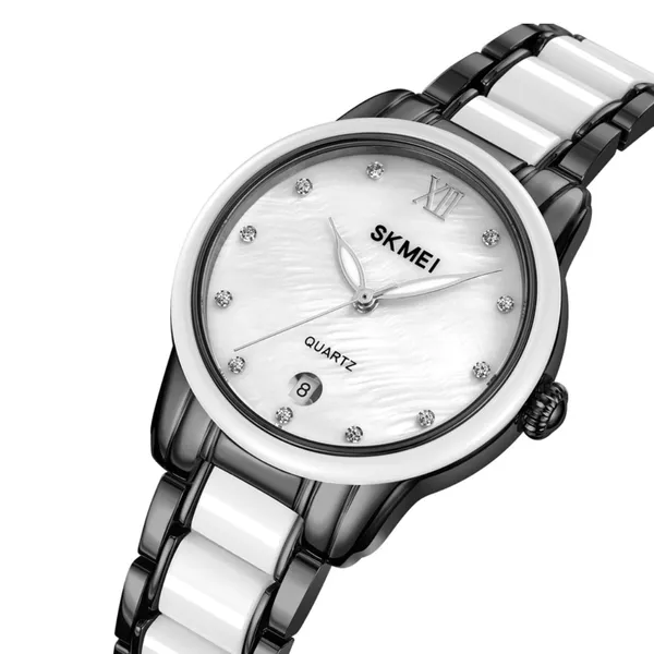 Skmei 2175 Elegant Rhinestone Dial Stainless Steel Women's Watch – Dial Color: Silver, Strap Color: Black – View 2