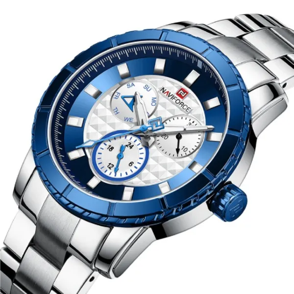 NAVIFORCE NF9145 Stainless Steel Chronograph Men's Watch – Dial Color: Blue, Strap Color: Silver – View 2