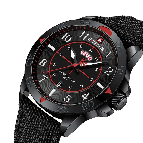 NAVIFORCE NF9204N Nylon Strap Waterproof Quartz Men’s Sport Watch – Dial Color: Black, Strap Color: Black – View 2