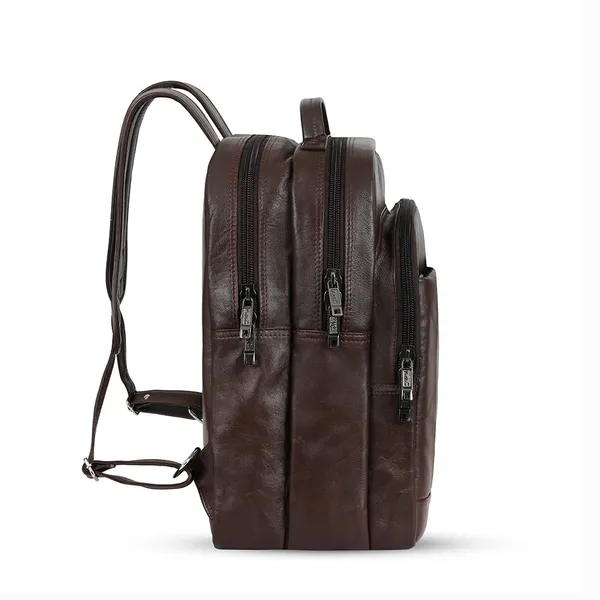 Smart New 4G Laptop Genuine Cow Leather Backpack with Big Space – Color: Brown – View 3
