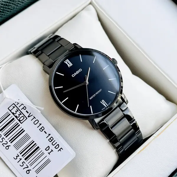 Casio MTP-VT01D-2BUDF Enticer Men's Analog Stainless Steel Chain Wristwatch – Dial Color: Black, Strap Color: Black – View 4