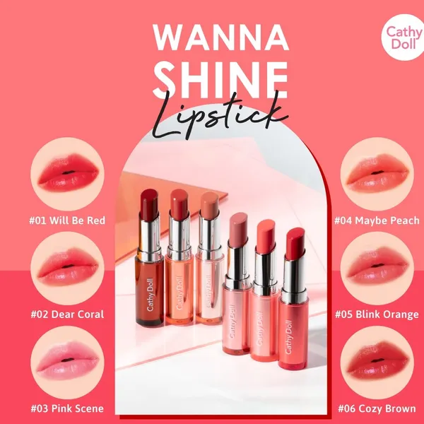 Cathy Doll #01 Wanna Shine Will Be Red Lipstick – View 2