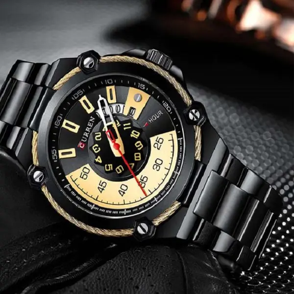Curren 8345 Luxury Design Stainless Steel Analog Men's Watch – Dial Color: Black, Strap Color: Black – View 3
