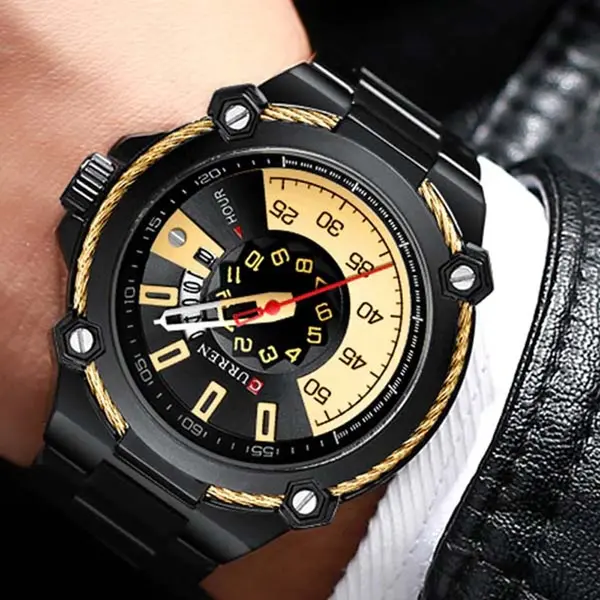 Curren 8345 Luxury Design Stainless Steel Analog Men's Watch – Dial Color: Black, Strap Color: Black – View 4