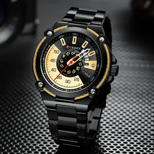 Curren 8345 Luxury Design Stainless Steel Analog Men's Watch – Dial Color: Black, Strap Color: Black – View 2
