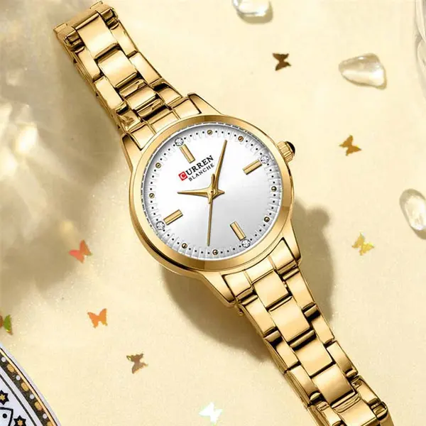 CURREN 9094 Latest Elegant Stainless Steel Classic Women Quartz Watch – Dial Color: Silver, Strap Color: Gold  – View 2
