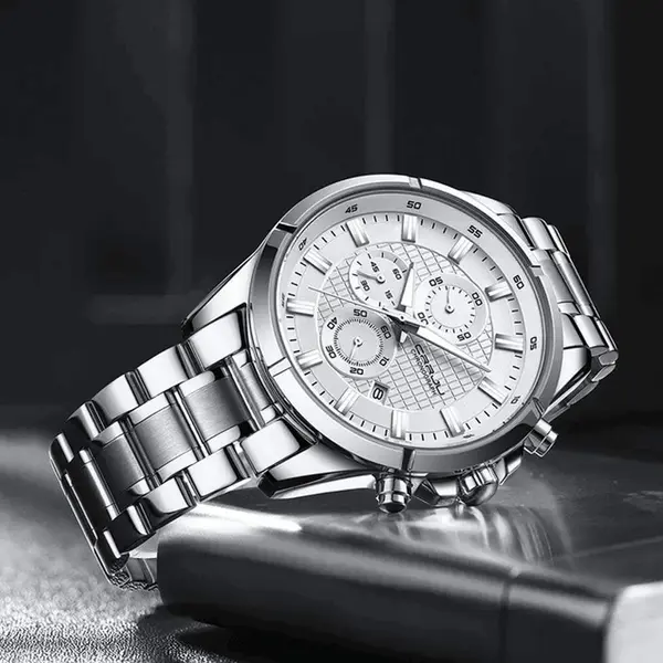 CRRJU 2308 Luxury Redefined Stainless Steel Analog Quartz Men's Watch – Dial Color: Silver, Strap Color: White – View 2