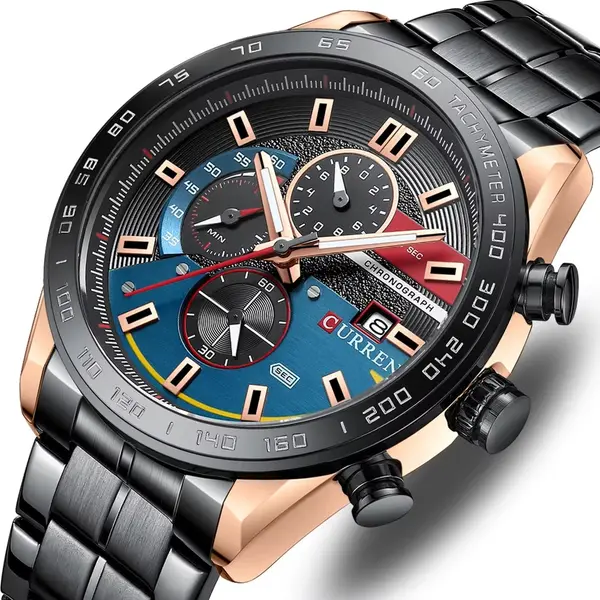 Curren 8410 Multifunction Stainless Steel Fashionable Men's Watch – Dial Color: Black, Strap Color: Black – View 3