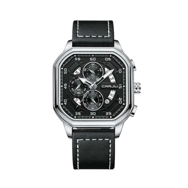 CRRJU 2287 Fusion Of Minimalist Style & Timeless Elegance Steel Analog Quartz Men Watch – Dial Color: Silver, Strap Color: Black – View 1