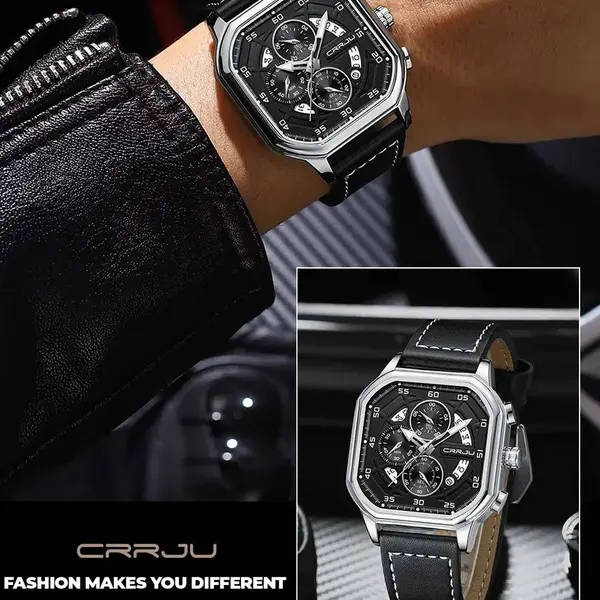 CRRJU 2287 Fusion Of Minimalist Style & Timeless Elegance Steel Analog Quartz Men Watch – Dial Color: Silver, Strap Color: Black – View 5