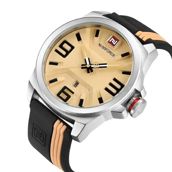 NAVIFORCE 9098 Quartz Sport Waterproof Silicone Men's Watch – Dial Color: Gold, Strap Color: Black – View 2