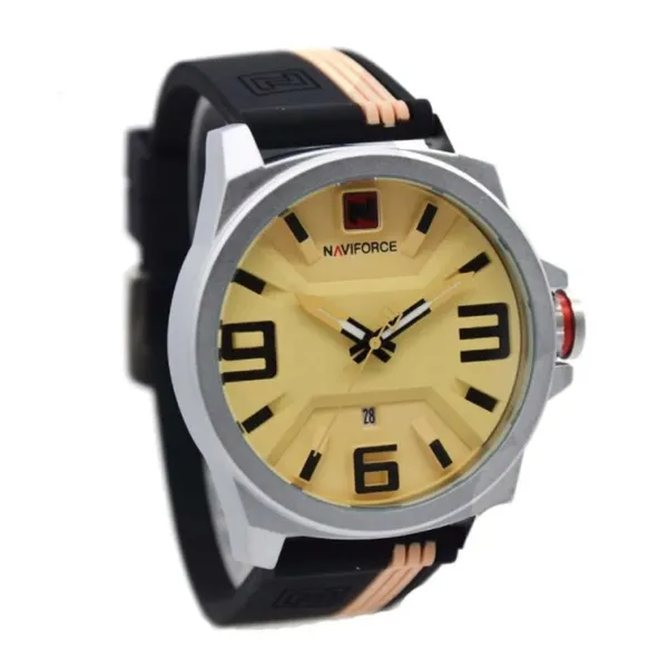 NAVIFORCE 9098 Quartz Sport Waterproof Silicone Men's Watch – Dial Color: Gold, Strap Color: Black – View 3