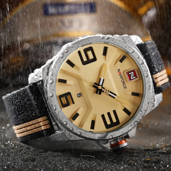 NAVIFORCE 9098 Quartz Sport Waterproof Silicone Men's Watch – Dial Color: Gold, Strap Color: Black – View 4
