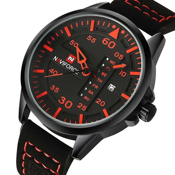 NAVIFORCE NF9074 Luxury Military Quartz Sports Men's Watch – Dial Color: Red, Strap Color: Black – View 2