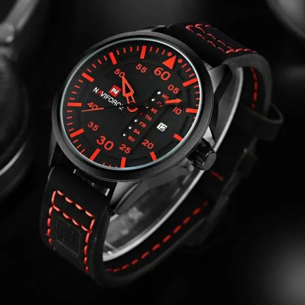 NAVIFORCE NF9074 Luxury Military Quartz Sports Men's Watch – Dial Color: Red, Strap Color: Black – View 3