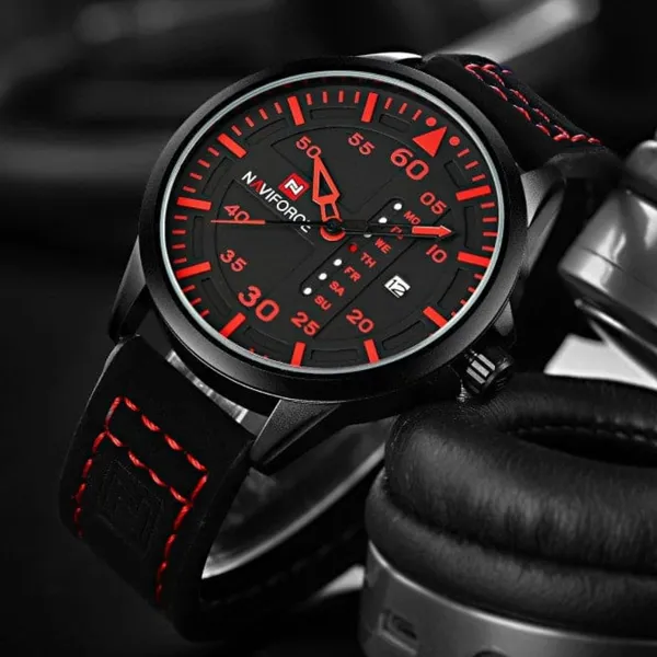 NAVIFORCE NF9074 Luxury Military Quartz Sports Men's Watch – Dial Color: Red, Strap Color: Black – View 4