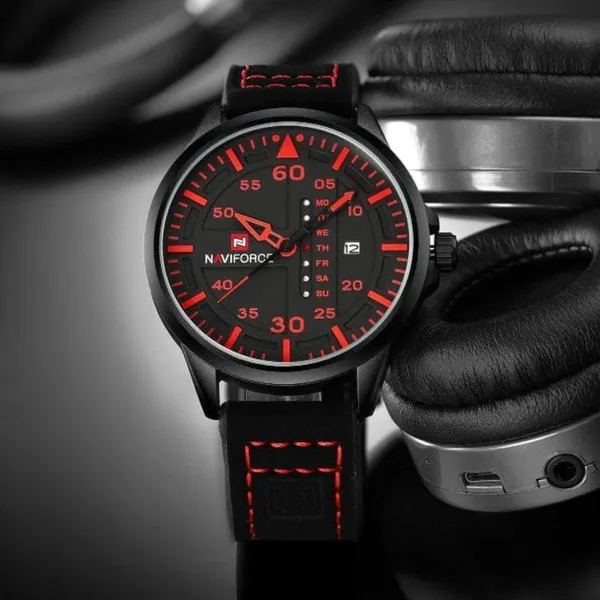 NAVIFORCE NF9074 Luxury Military Quartz Sports Men's Watch – Dial Color: Red, Strap Color: Black – View 5