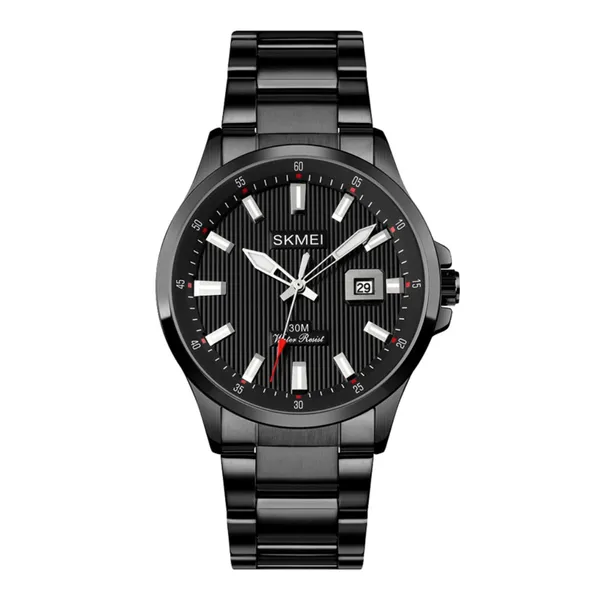 SKMEI 1654 Luxury Stainless Steel Relojes Para Hombre Men's Watch – Dial Color: Black, Strap Color: Black – View 1