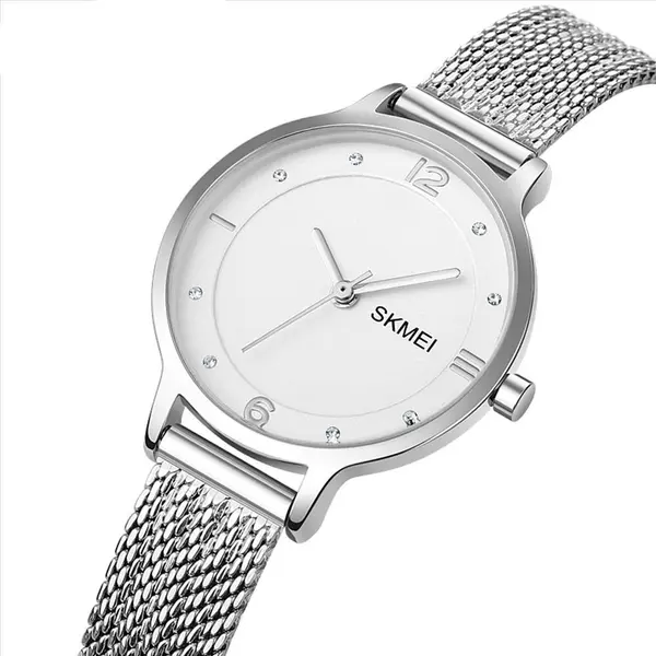SKMEI 1874 Luxury Brand Diamond Quartz Ladies Watch – Dial Color: White, Strap Color: Silver – View 2