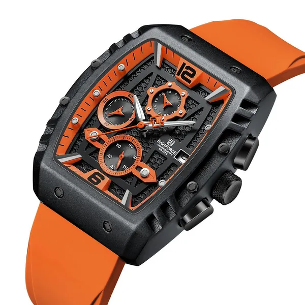 Naviforce NF8025 Quartz Silicone Chronograph Sports Men's Watch – Dial Color: Orange, Strap Color: Orange – View 2