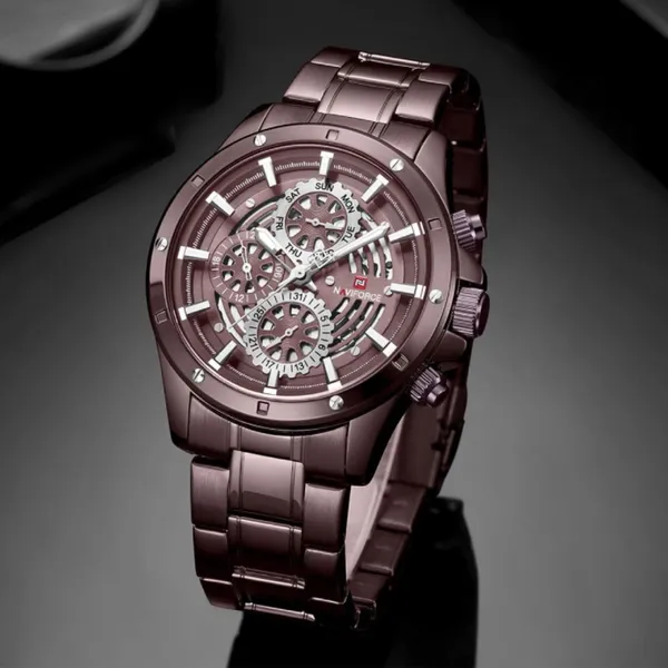 Naviforce NF9150 Luxury Steel Quartz Waterproof Sport Men's Watch – Dial Color: Rose, Strap Color: Rose – View 3