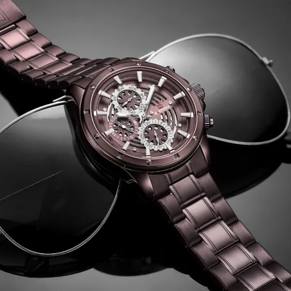 Naviforce NF9150 Luxury Steel Quartz Waterproof Sport Men's Watch – Dial Color: Rose, Strap Color: Rose – View 4