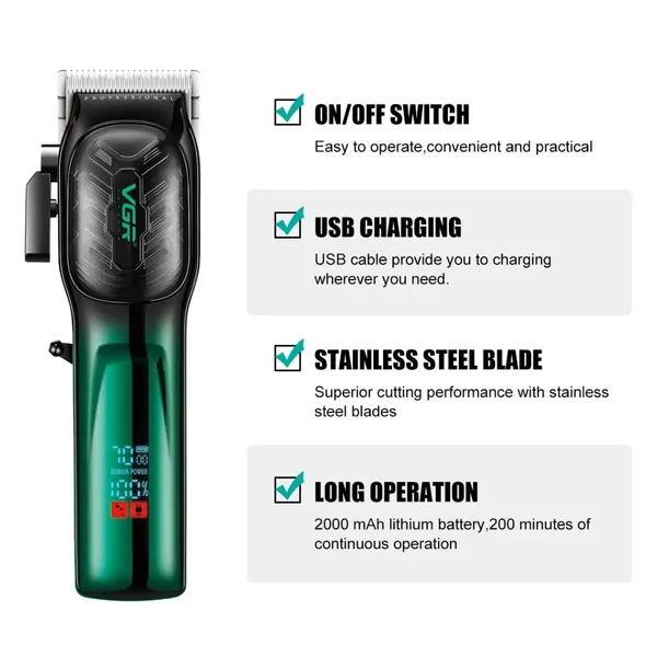 VGR V-654 Professional Trimmer for Men – Color: Green – View 2