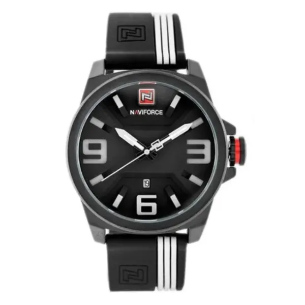 NAVIFORCE 9098 Quartz Sport Waterproof Silicone Men's Watch – Dial Color: White, Strap Color: Black – View 1