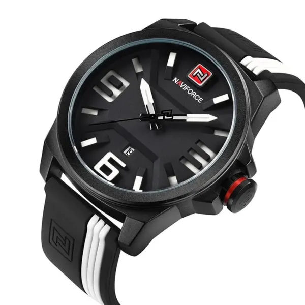 NAVIFORCE 9098 Quartz Sport Waterproof Silicone Men's Watch – Dial Color: White, Strap Color: Black – View 2