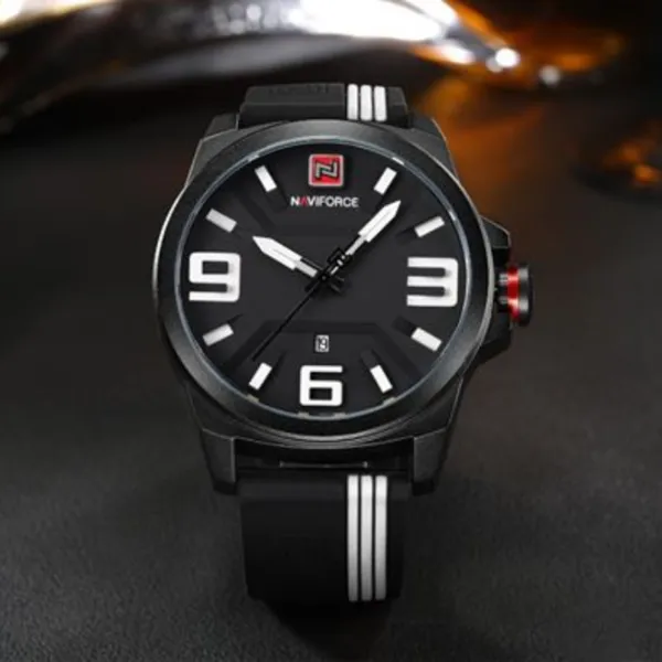 NAVIFORCE 9098 Quartz Sport Waterproof Silicone Men's Watch – Dial Color: White, Strap Color: Black – View 3