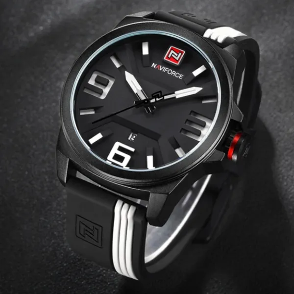 NAVIFORCE 9098 Quartz Sport Waterproof Silicone Men's Watch – Dial Color: White, Strap Color: Black – View 4
