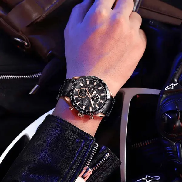 CRRJU 2306 High Quality Stainless Steel Multifunctional Quartz Classic Men's Watch – Dial Color: Rose Gold, Strap Color: Black – View 4